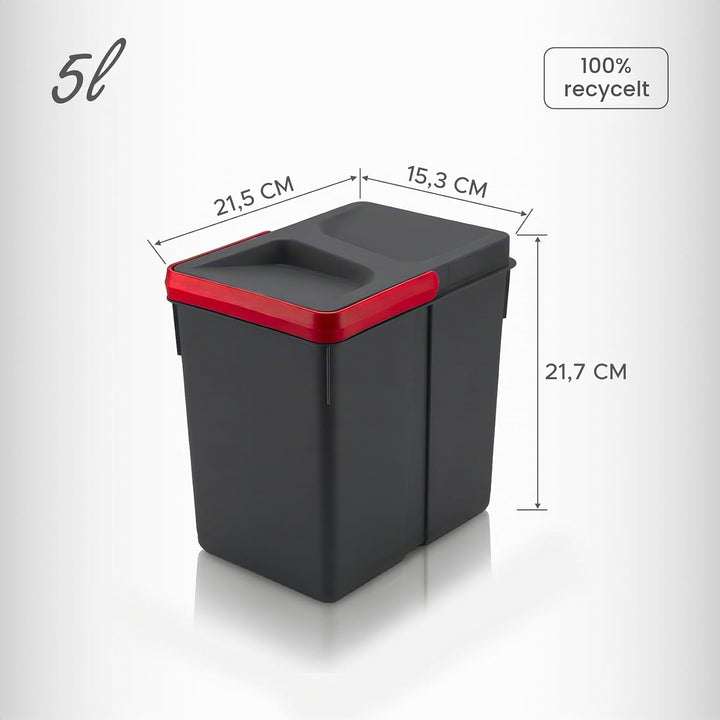 Mülltrennsystem 2x12l &amp; 2x5l anthrazit, Mülleimer Küche für Schublade oder Unterschrank, geruchsdich