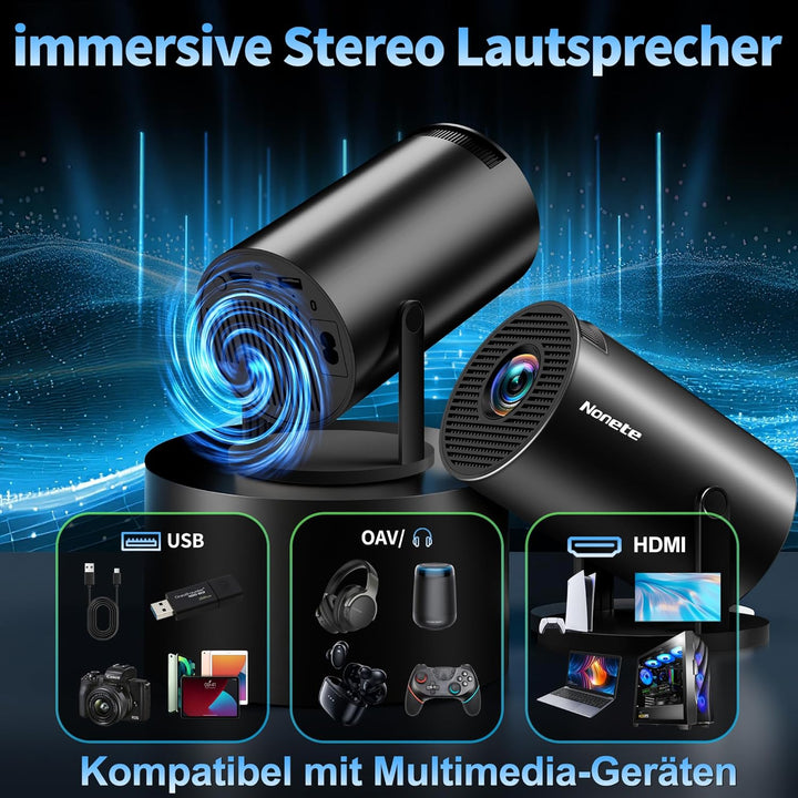 Beamer 4K Projektor Full HD 1080P【2026 Modell】 Mini Beamer mit WiFi 6 und Bluetooth 5.2, Android Tra