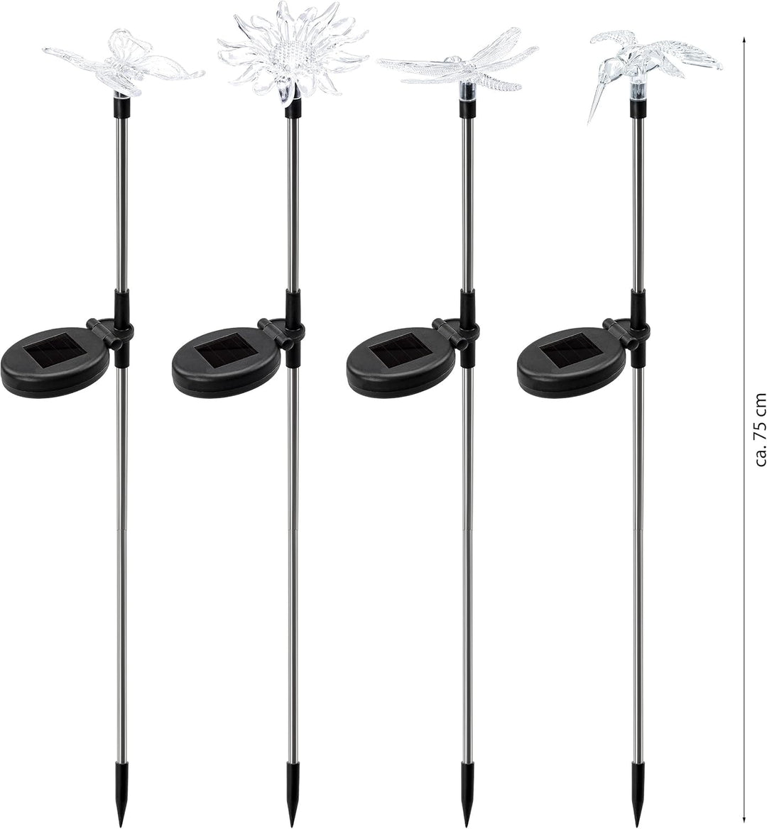 Bonetti 4er Set LED Solar Gartenstecker - Solarstecker mit Farbwechsel (Schmetterling, Libelle, Blum