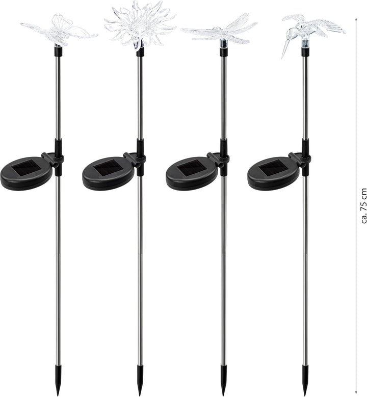 Bonetti 4er Set LED Solar Gartenstecker - Solarstecker mit Farbwechsel (Schmetterling, Libelle, Blum