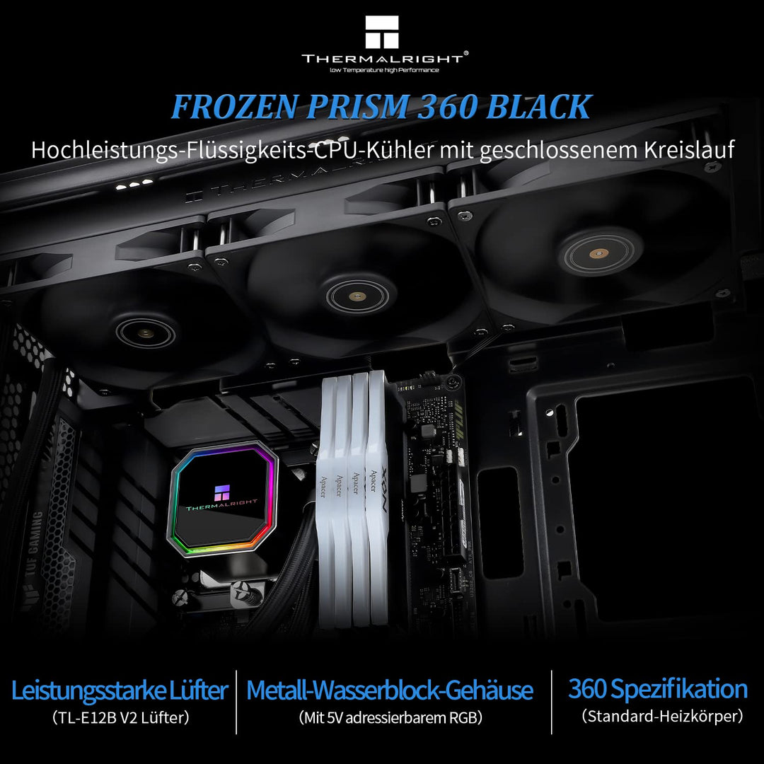 Thermalright Frozen Prism 360 Black AIO Wasserkühler, Flüssig-CPU-Kühler, 3×120mm PWM-Lüfter Wasser-