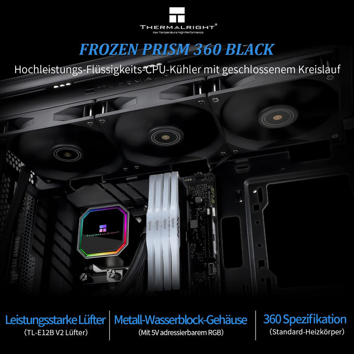Thermalright Frozen Prism 360 Black AIO Wasserkühler, Flüssig-CPU-Kühler, 3×120mm PWM-Lüfter Wasser-