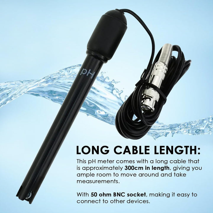 TEKCOPLUS Wasserqualität pH-Elektrode mit 300cm 3000mm 118 Zoll BNC Kabel und Lösungen für Wasser, H