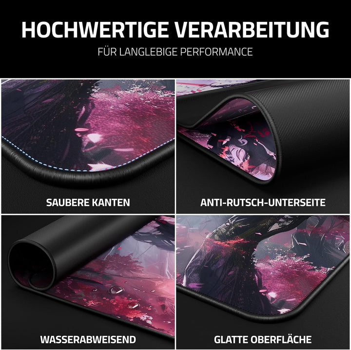 XXL Gaming Mauspad 900x400 - Vernähte Kanten & wasserabweisend - Anime Mousepad für Gamer & Büro - g