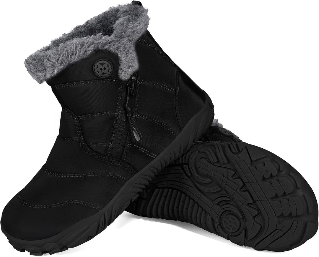 Unisex Kinder Barfussschuhe Winter Stiefel Warm Gefütterte Schneestiefel,Gr.29-39 33 EU Dullschwarz,