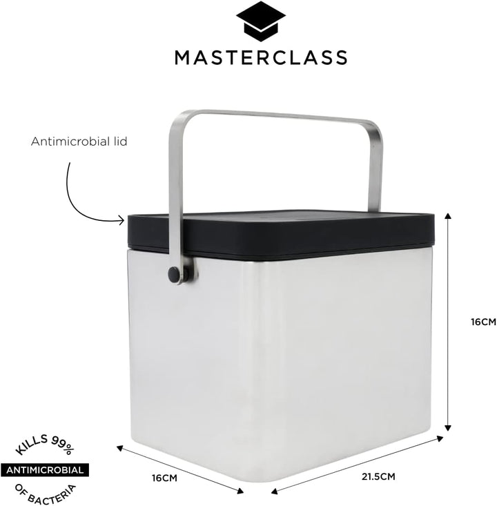 MasterClass Edelstahl-Komposter mit antimikrobieller Beschichtung, 2,6 l, mit Hülle, silberfarben, E
