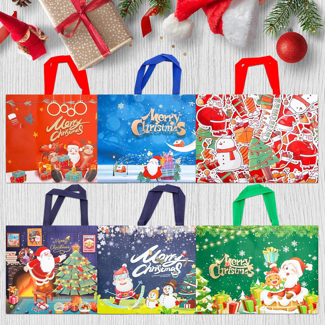 12 Stück Weihnachtstüten, Grosse Geschenktüten Weihnachten mit Griff, Wiederverwendbare Weihnachtsge