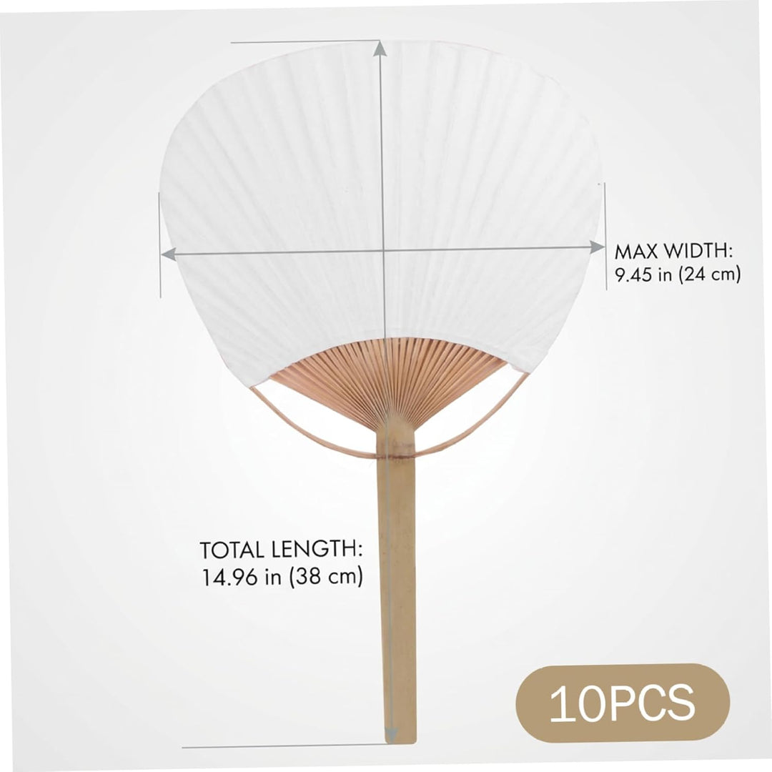 White Hand Fan - 10 Pack Elegant Paper Fan with Bamboo Handle Perfect for Wedding Favors Party Decor