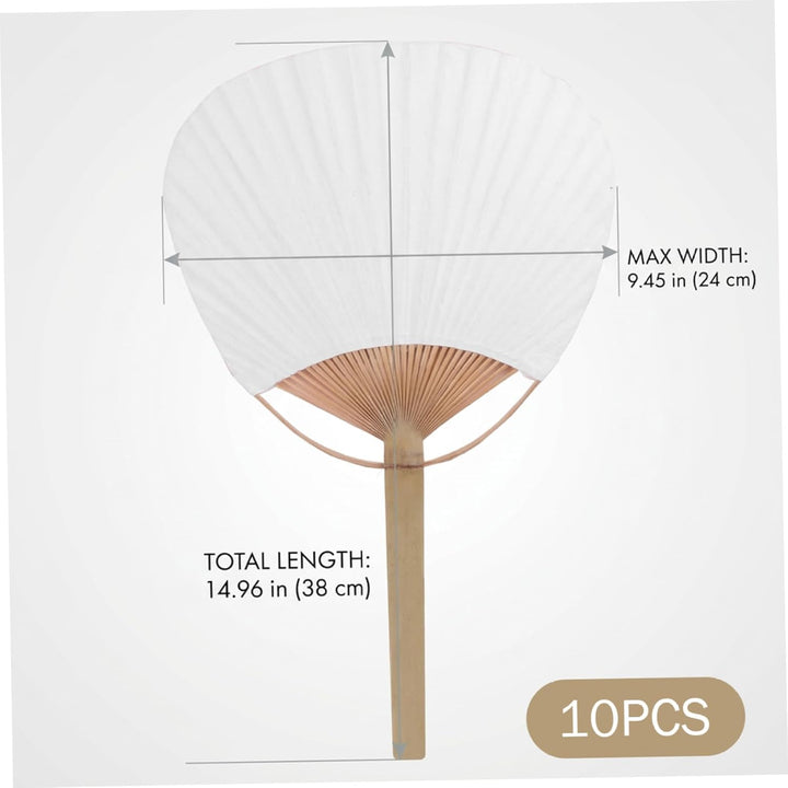 White Hand Fan - 10 Pack Elegant Paper Fan with Bamboo Handle Perfect for Wedding Favors Party Decor