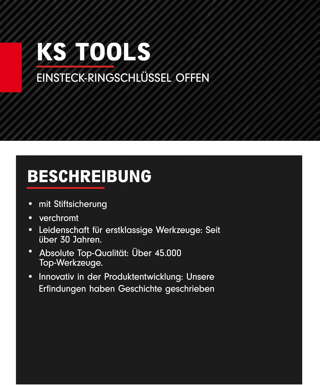 KS Tools 516.2518 9x12mm Einsteck-Ringschlüssel offen, 18mm, Satiniertes Chrom 18 mm, 18 mm