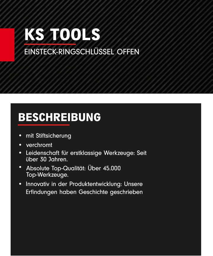 KS Tools 516.2518 9x12mm Einsteck-Ringschlüssel offen, 18mm, Satiniertes Chrom 18 mm, 18 mm