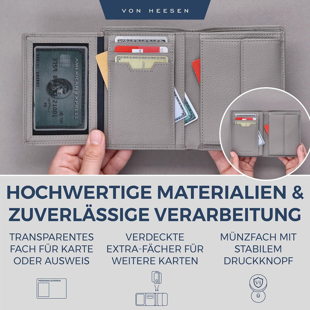 VON HEESEN Leder Geldbörse RFID Schutz I Echtleder Geldbeutel für Damen & Herren I Portemonnaie Brie