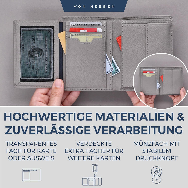 VON HEESEN Leder Geldbörse RFID Schutz I Echtleder Geldbeutel für Damen & Herren I Portemonnaie Brie