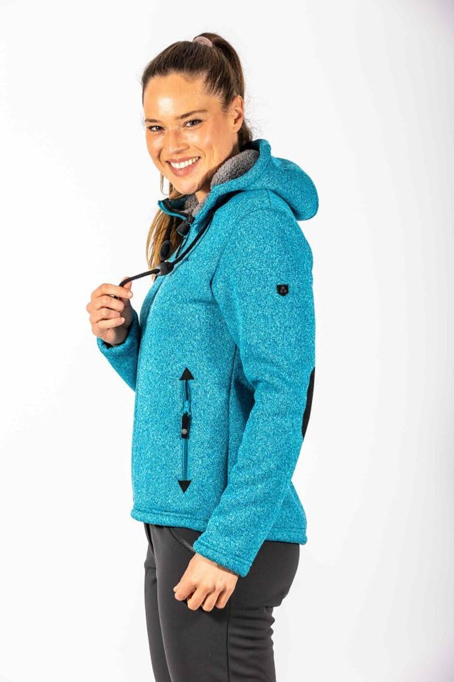 Maul Damen Chieming mit Kapuze Polar-strickfleece Jacke, Türkis