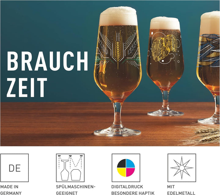 RITZENHOFF 3471002 Bierglas 300 ml – 2er Set – Serie Brauchzeit, Motiv Nr. 2 – Wasser, mehrfarbig –