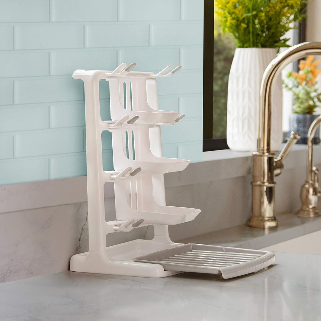 Munchkin Tidy Dry Space Saving Baby Bottle Drying Rack, White, 1 Count (Pack of 1) Tidy Drying Rack,