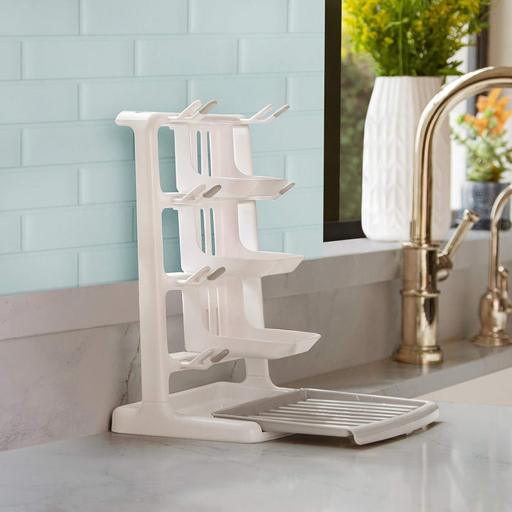 Munchkin Tidy Dry Space Saving Baby Bottle Drying Rack, White, 1 Count (Pack of 1) Tidy Drying Rack,