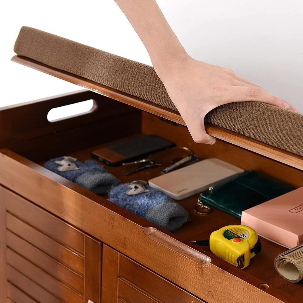 Kleine Schuhschrank mit Sitzbank, Holz Schuhregal mit Sitzfläche, Bambus Bank mit Stauraum und Sitzk