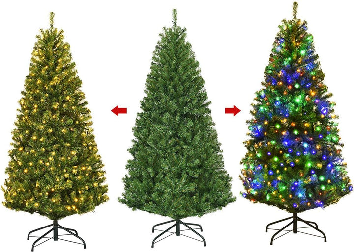 COSTWAY 120/150/180/210cm LED Künstlicher Weihnachtsbaum mit 11 Lichtmodi und 5 Farbwechsel, Tannenb