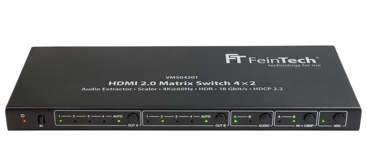 FeinTech VMS04201 HDMI Matrix Switch 4x2 mit Audio Extractor Scaler Ultra-HD 4K 60Hz HDR 2x4, mit AR
