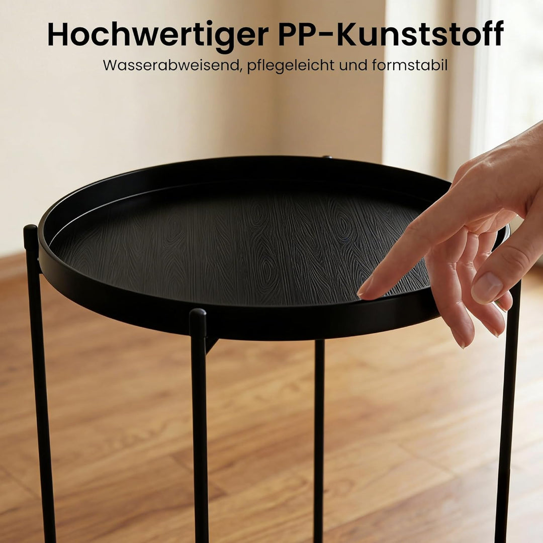 Mai & Mai Beistelltisch rund Ø35×H51 cm, Couchtisch klein mit abnehmbarem Tablett aus PP-Kunststoff,