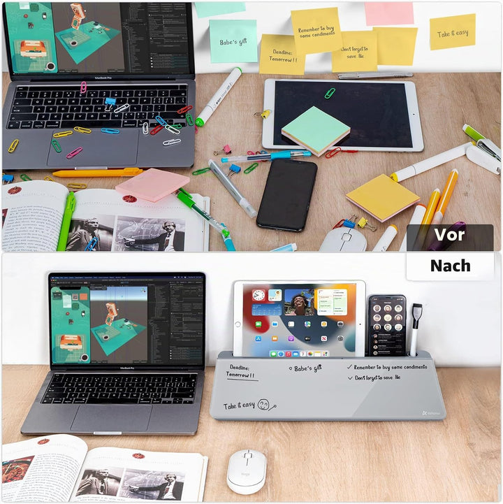 Varhomax Schreibtisch Organizer, Desktop Whiteboard Glas Grau Board Mit Aufbewahrung Abwischbar, To