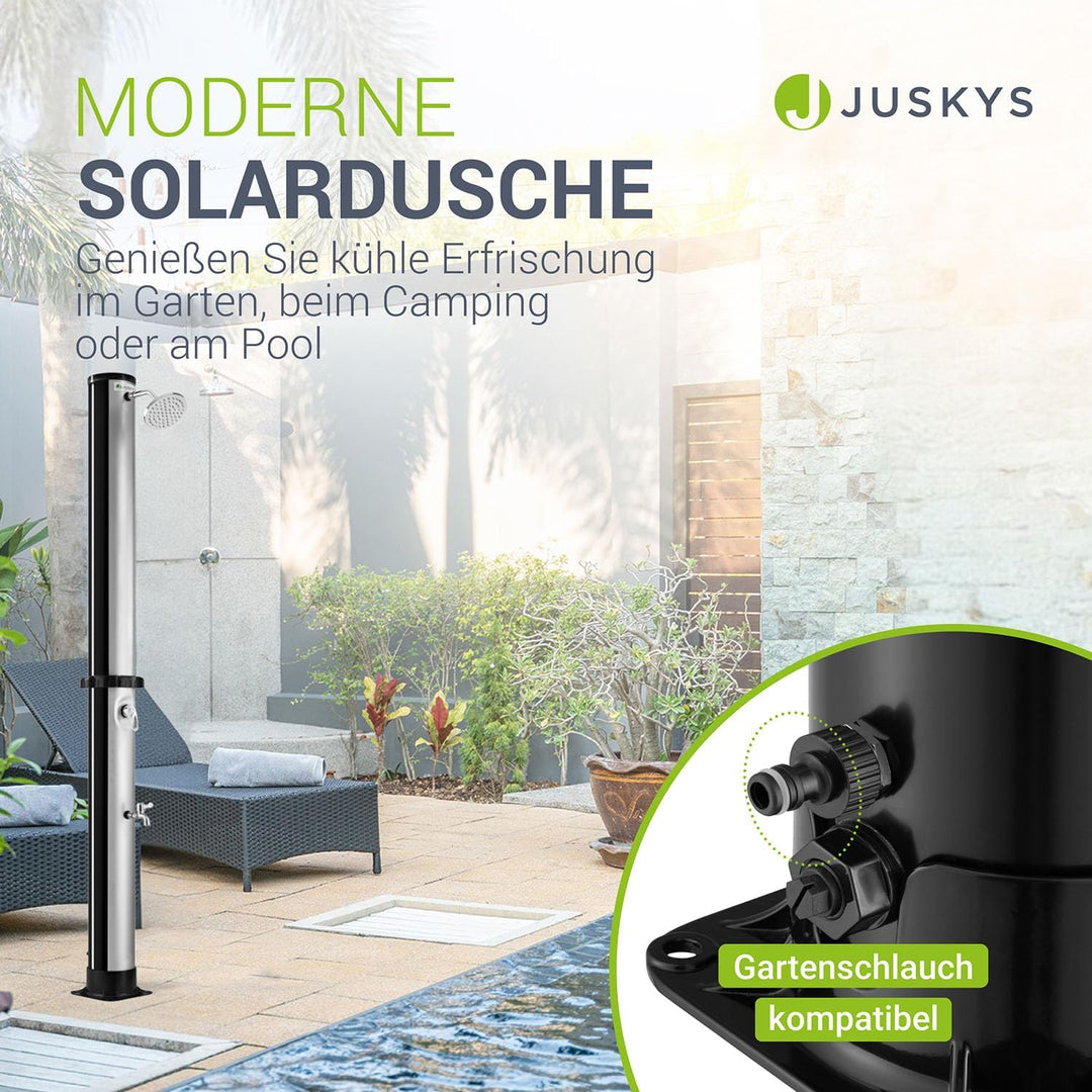 Juskys Solardusche Victoria 20/35 / 40 Liter - bis 60°C – mit schwenkbarem Duschkopf, Fussdusche & G
