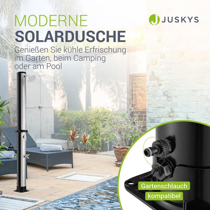 Juskys Solardusche Victoria 20/35 / 40 Liter - bis 60°C – mit schwenkbarem Duschkopf, Fussdusche & G