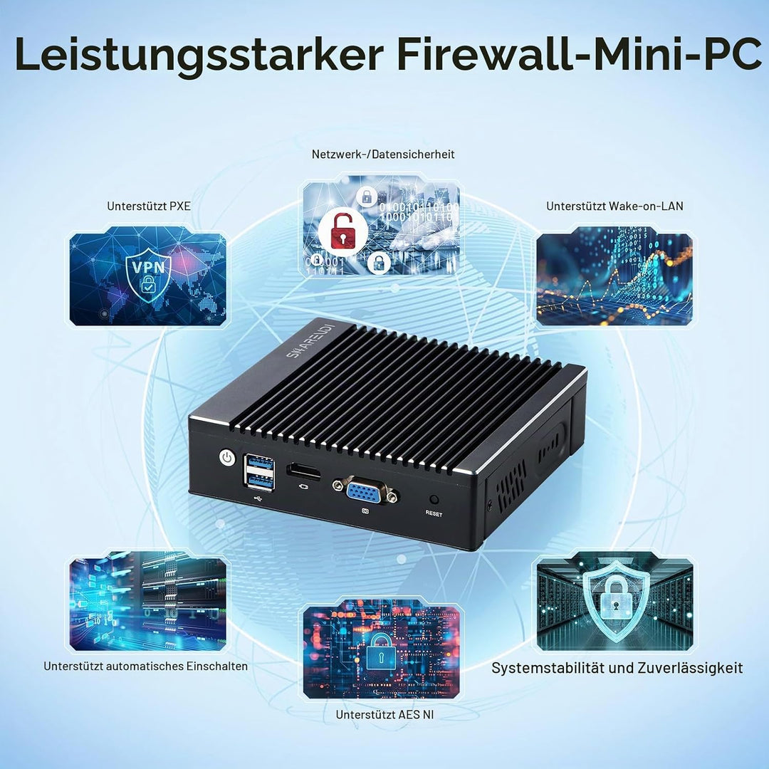 Micro-Firewall Device: Intel J3700 quad-core fanless mini-PC with 4 ports, Intel 2.5 GbE i226 Gigabi