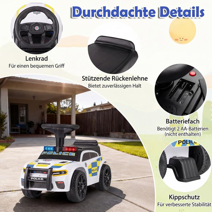 COSTWAY Rutschauto Polizei, Rutschfahrzeug mit blinkenden Lichtern, Musik & Sirene, Kinderauto mit S