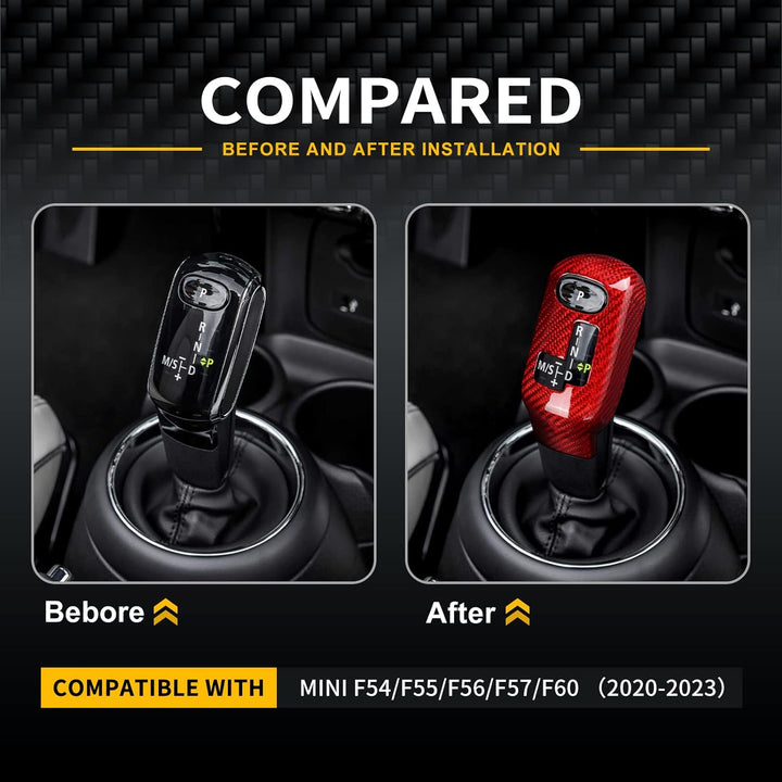 KUNGKIC Kohlefaser Auto-Schaltknauf-Abdeckung Schalthebelknauf Aufkleber Compatible with Mini Cooper