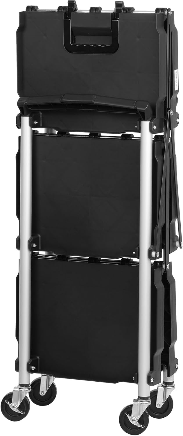 Mahlzeit Faltbarer Servierwagen mit Rollen | 64 x 40,5 x 82 cm, Bis zu 150 kg Belastbar | Schwarz |