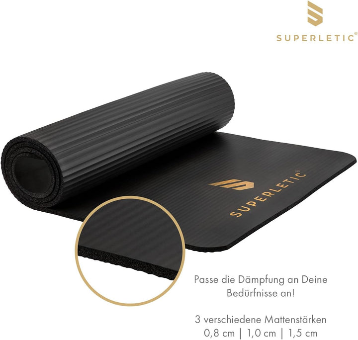SUPERLETIC Yogamatte &amp; Gymnastikmatte - 0.8/1.0/1.5 cm Dicke,Sportmatte Rutschfest mit Tragegurt, Ha
