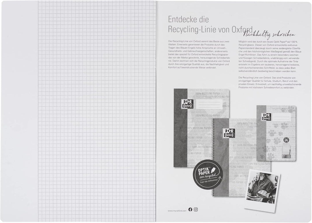 Oxford Schulheft A4 Recycling, 16 Blatt, Lineatur 26, kariert, 15 Stück A4 Lineatur 26, A4 Lineatur