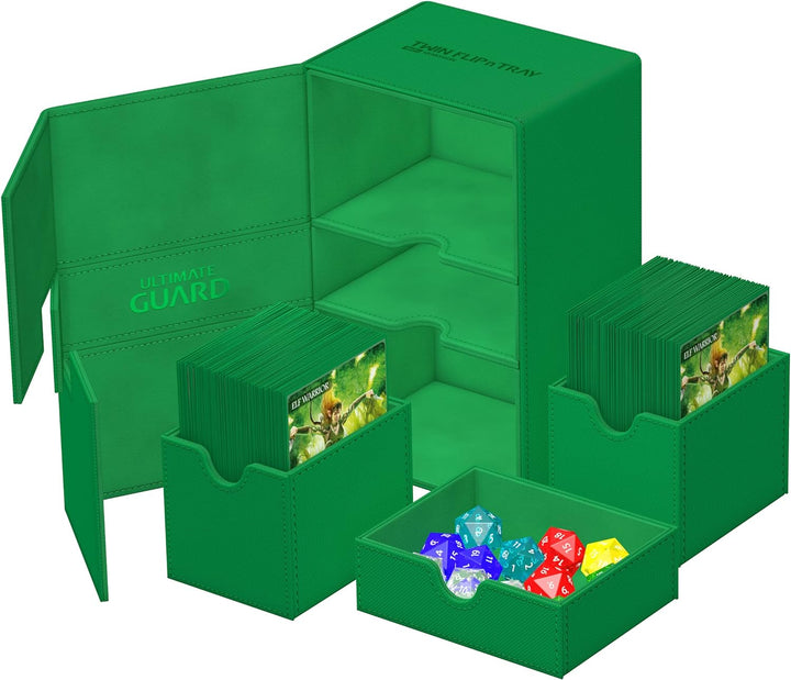 Ultimate Guard UGD011238 Twin Flip`n`Tray 160+ XenoSkin Monocolor Grün Kartenbox, Grün