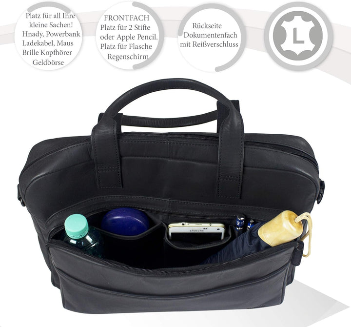 Sunsa 15 Zoll Laptoptasche. Leder Business Aktentasche. Schwarz Handtasche. Herren Umhängetasche in