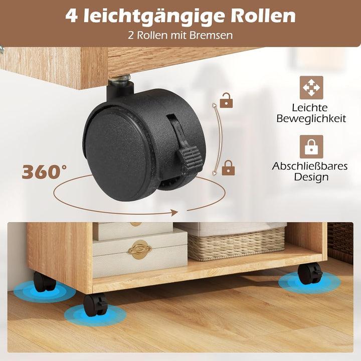 GOPLUS mobiler Aktenschrank, Rollcontainer mit Schublade, offenen Ablagen & Haken, Büroschrank Büroc