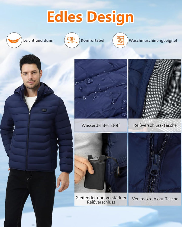 Beheizbare Jacke - Heizjacke mit Akku 10000mAh - Warme Heizjacke für Herren Damen 5 Heizzonen, 3 Tem