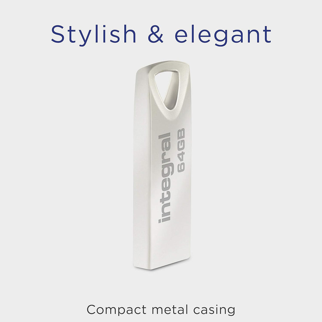 Integral 64GB USB-Speicher 2.0 Flash-Laufwerk Arc mit Metallgehäuse für Schlüsselringe, eine stilvol