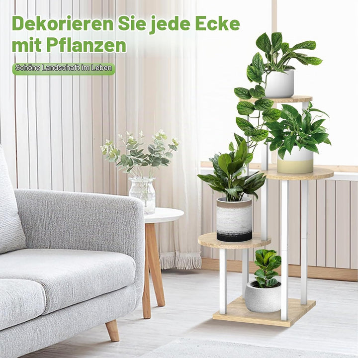 YOCOMEY 4 Tier Hölzern Blumenregal Metall Pflanzenregal, Mehrstöckig Blumenständer Pflanzenständer B