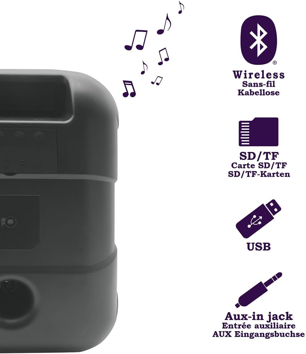 Lexibook K8210 Iparty Audio-Bluetooth, mit Lichteffekten, Mikrofon, Wiederaufladbare Batterie, Schwa