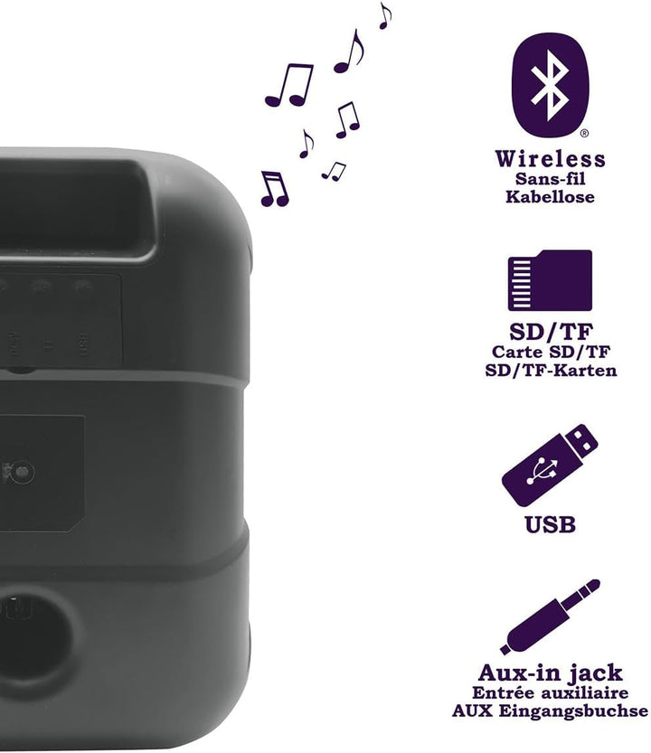 Lexibook K8210 Iparty Audio-Bluetooth, mit Lichteffekten, Mikrofon, Wiederaufladbare Batterie, Schwa