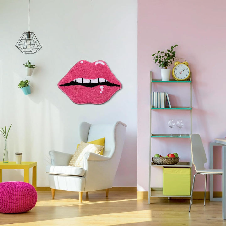 Panstar Pink Lips Badezimmerteppich, niedliche Lippen, Badematte, rutschfeste Lippenform, saugfähig,