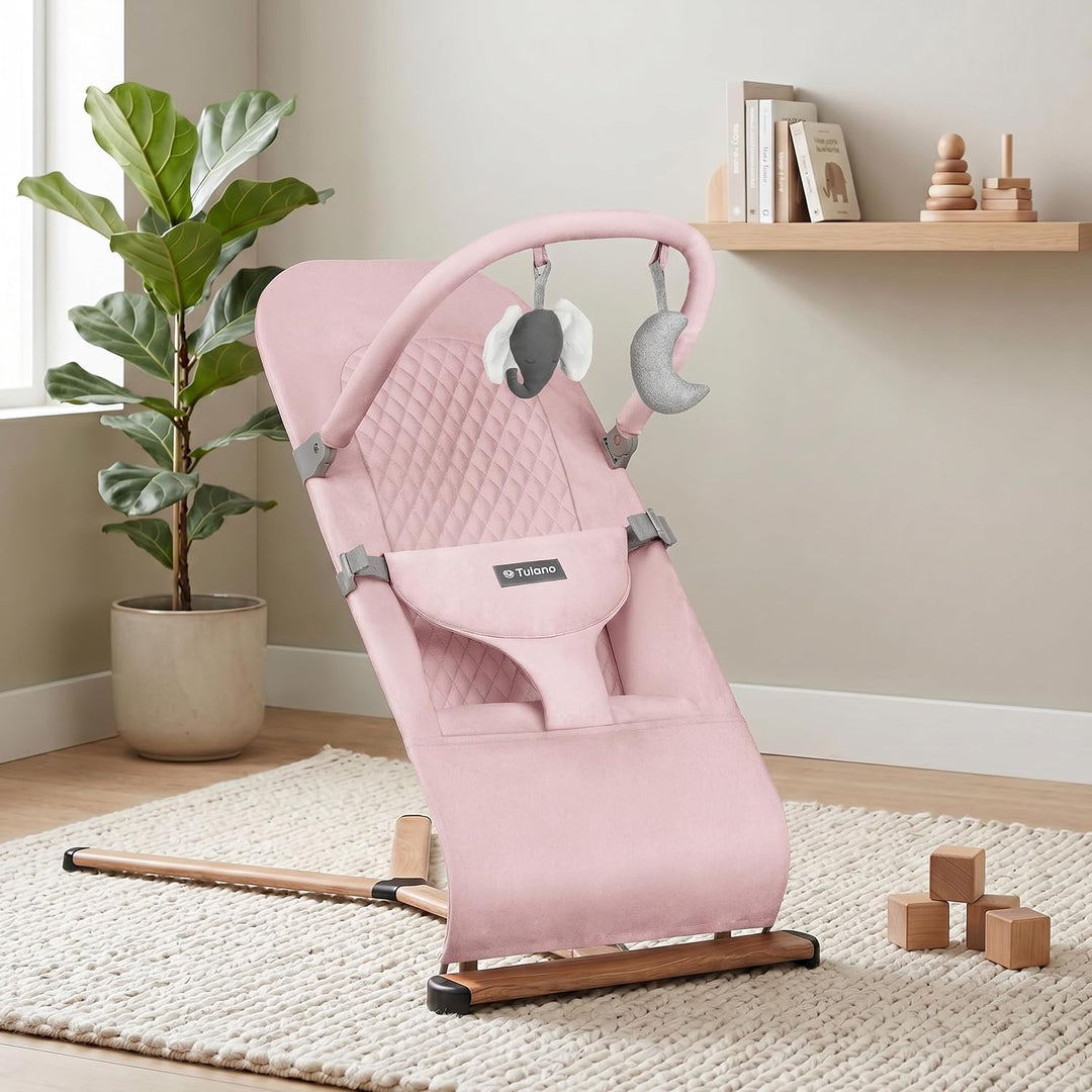 Tulano Moon 30 - Babywippe - Babyschaukel für Kleinkinder - Rose | Maximales Gewicht 9 kg - Spielbog
