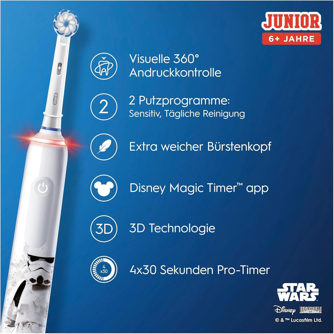 Oral-B Junior Star Wars Elektrische Zahnbürste/Electric Toothbrush für Kinder ab 6 Jahren, 2 Aufstec