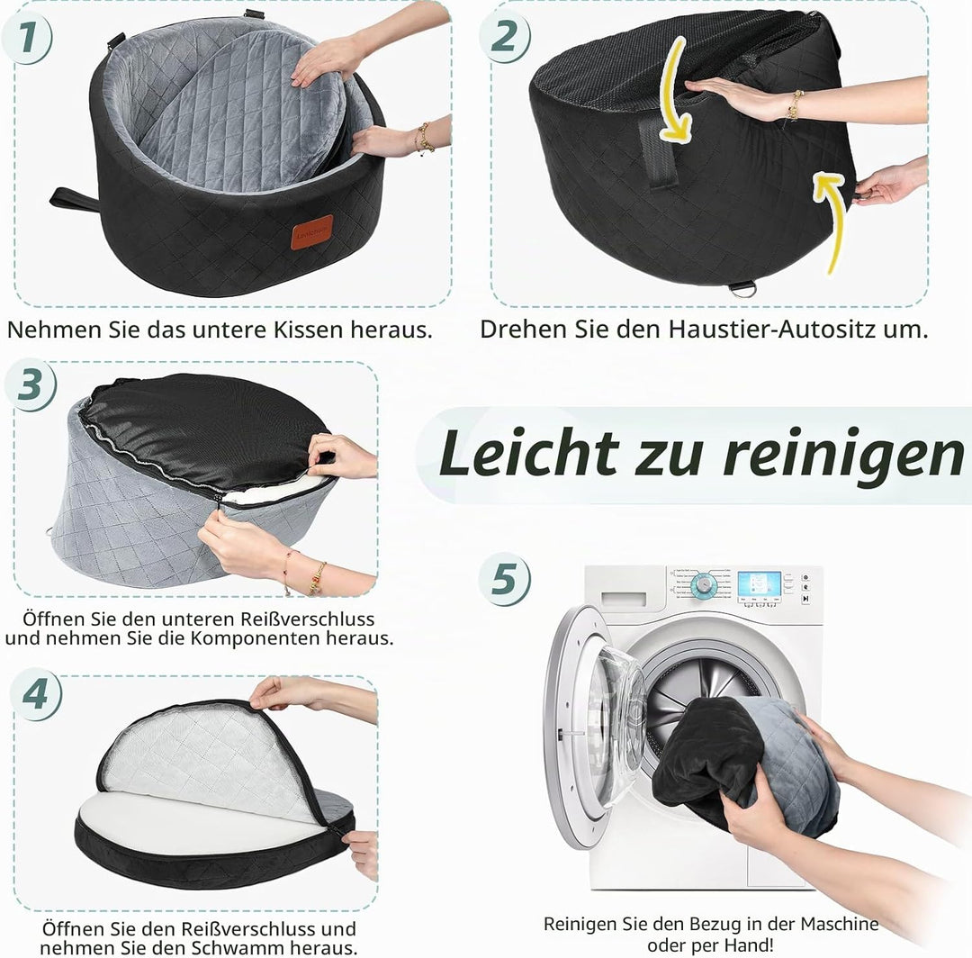 Hunde-Autositz, bequemer Haustier-Autositz mit Sicherheitsleinen zum Anklippen, waschbares Reise-Aut