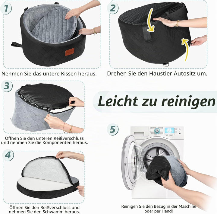 Hunde-Autositz, bequemer Haustier-Autositz mit Sicherheitsleinen zum Anklippen, waschbares Reise-Aut