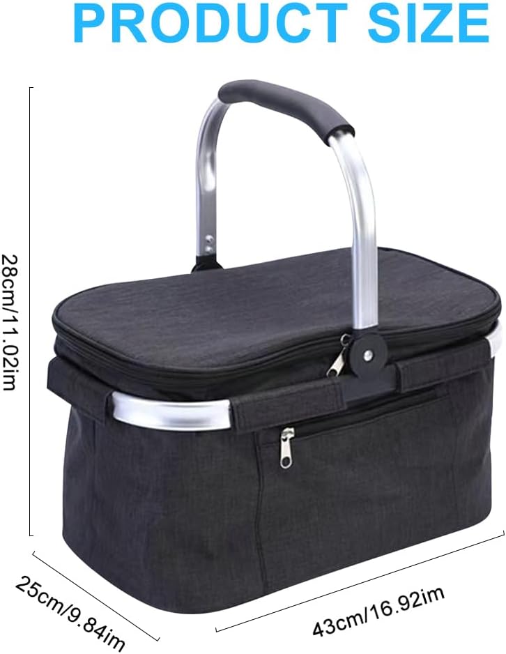 32L Einkaufskorb Kühltasche, Kühlkorb Faltbar, Picknickkorb Gross, Leicht klappbar & kompakt, Mit Gr