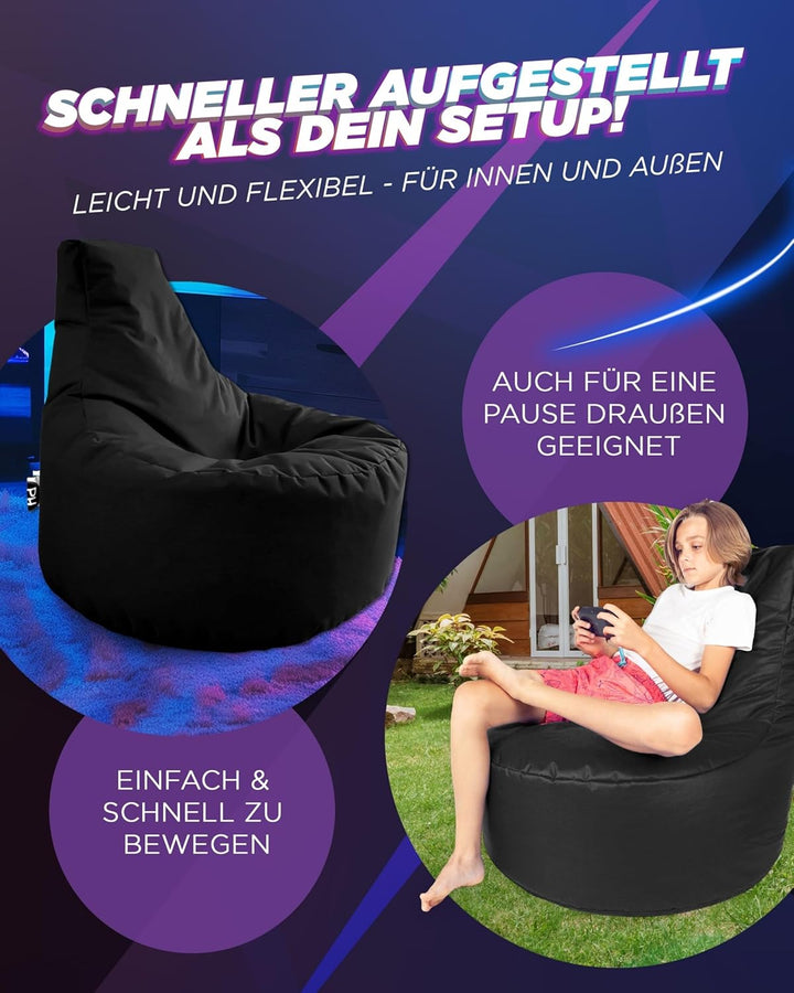 PATCH HOME Gamer Kissen & Lounge Sitzsack – befüllbar mit Reissverschluss, gefüllt mit Styropor, gee