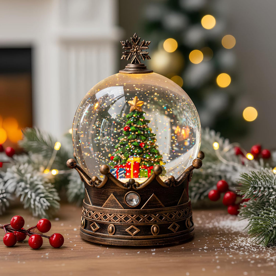 Weihnachten Schneekugel Laterne Wasser glitzernde Weihnachtsbaumkrone mit Musik & Timer, USB gefütte